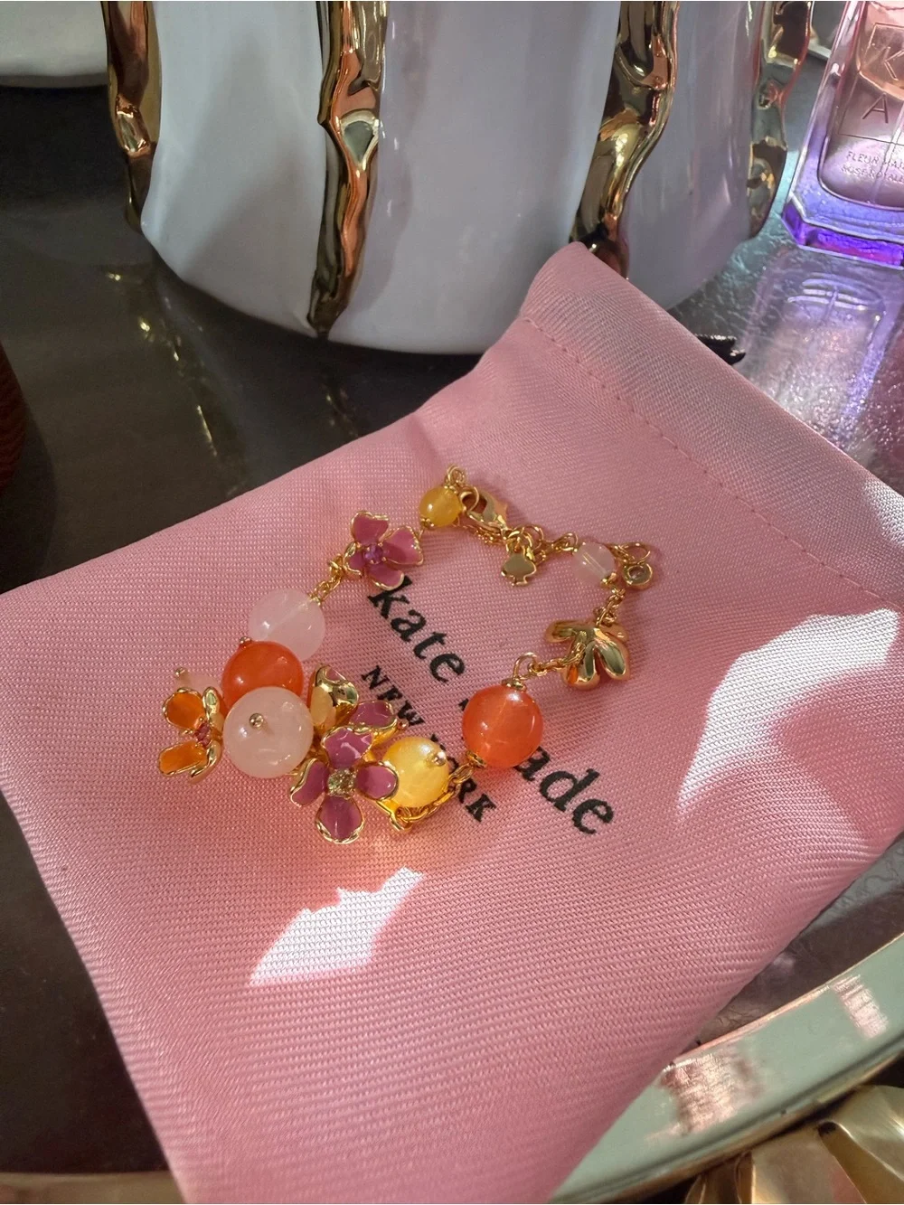 kate spade Gold-Tone Floral Bracelet with Pink, Orange & Yellow Accents - Picture 3 of 4